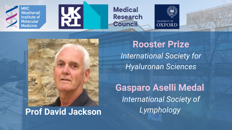 Poster showing photo of a man's face above the words Prof David Jackson, with the names and societies of the awards received on the right of the poster.