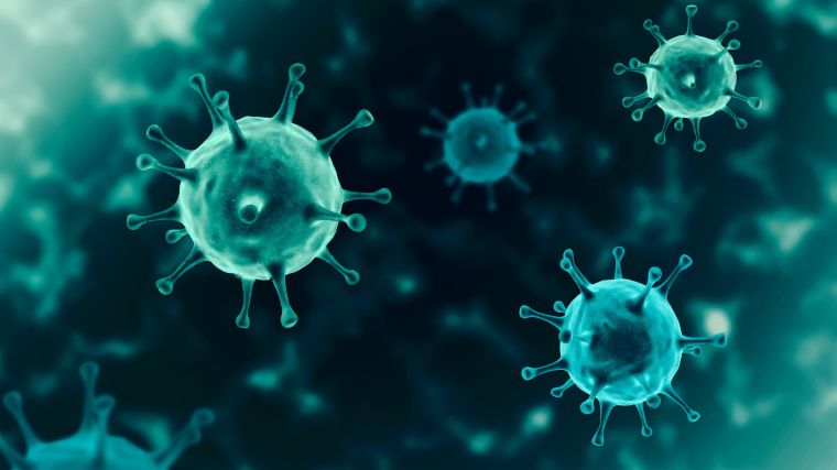 Coronavirus particle - blue 3D rendering